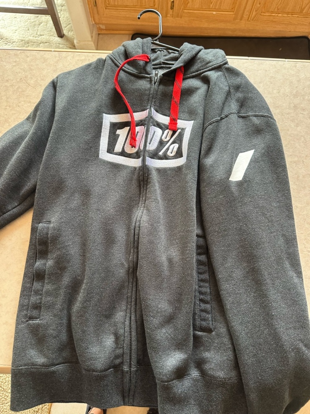 100% Brand Gray Zip Hoodie with Bold Chest Logo